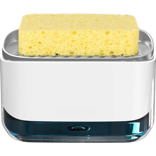 Dispenser 2 în 1 detergent lichid, suport burete, rezervor 350 ml, alb