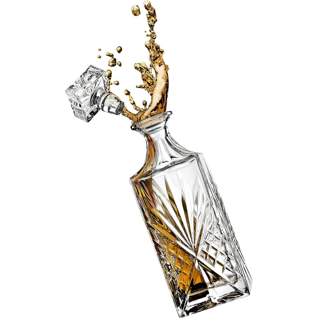 Set Decantor Whiskey, 750 ml, cu 2 Pahare, Design Clasic, Potrivit pentru Whisky, Scotch, Bourbon, Coniac, Vin, Transparent