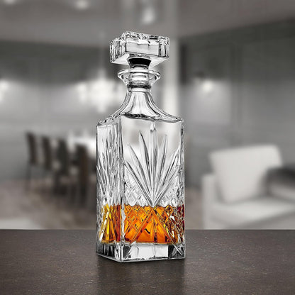 Set Decantor Whiskey, 750 ml, cu 2 Pahare, Design Clasic, Potrivit pentru Whisky, Scotch, Bourbon, Coniac, Vin, Transparent