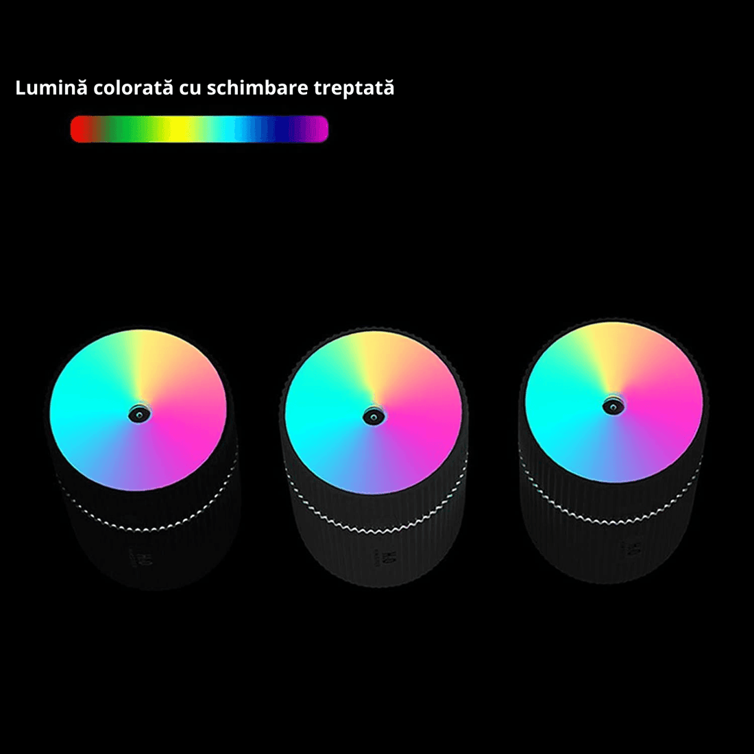 Mini Umidificator De Aer Cu Difuzor Aromaterapie Si Lumini LED, Portabil, USB, Rezervor 215 ml, 2 Moduri De Functionare, Lumini De Noapte, Umidificator De Camera Si Masina Auto, Alb