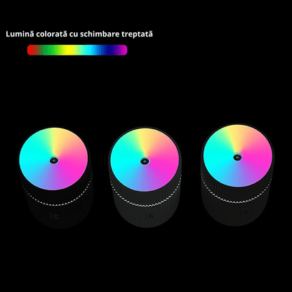 Mini Umidificator De Aer Cu Difuzor Aromaterapie Si Lumini LED, Portabil, USB, Rezervor 215 ml, 2 Moduri De Functionare, Lumini De Noapte, Umidificator De Camera Si Masina Auto, Alb