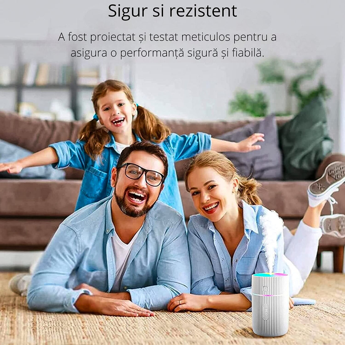 Mini Umidificator De Aer Cu Difuzor Aromaterapie Si Lumini LED, Portabil, USB, Rezervor 215 ml, 2 Moduri De Functionare, Lumini De Noapte, Umidificator De Camera Si Masina Auto, Alb