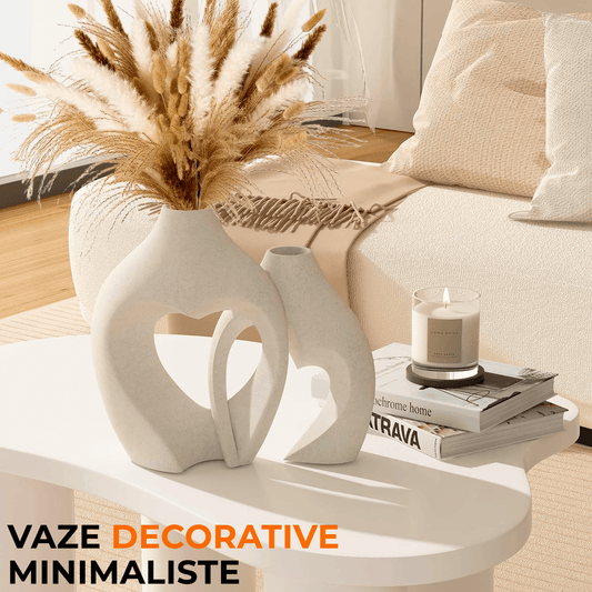 Set 2 vaze ceramice albe, formă de inimă, stil nordic, decorative