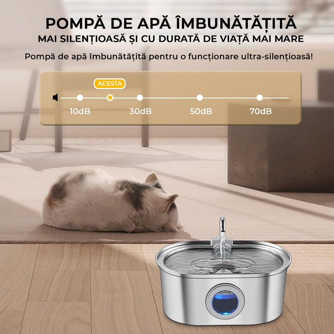 Dispenser automat apă 3.2L, oțel inoxidabil, sistem filtrare, ultra-silențios, argintiu