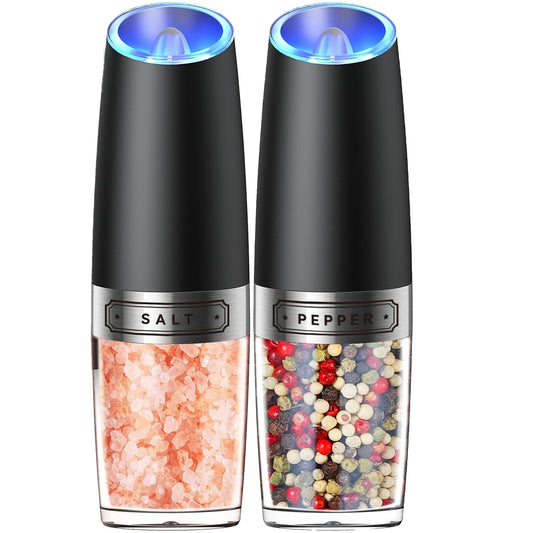 Rășniță sare și piper Elindor®, LED încorporat, senzor gravitational, negru
