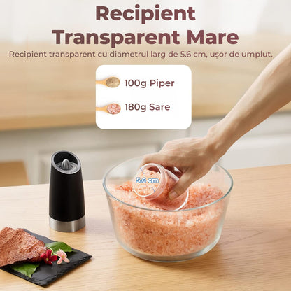 Rășniță sare și piper Elindor®, LED încorporat, senzor gravitational, negru