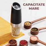 Rășniță sare și piper Elindor®, LED încorporat, senzor gravitational, negru