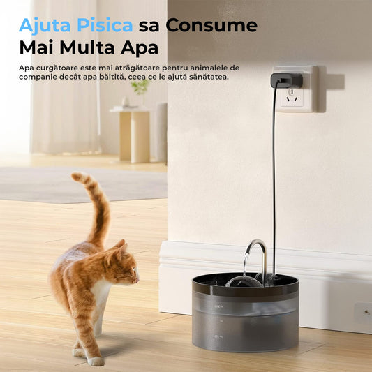 Dispenser automat de apă pentru pisici și câini, 1.35L, ultra silențios, negru