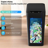 Cos de Gunoi Inteligent cu Senzor de Miscare Infrarosu si Buton de Deschidere Automata, 8.3 L, Capac Cu Etans Antimiros si Suport pentru Sacul de Gunoi, Compact, pentru Dormitor, Oficiu, Baie, Sufragerie, Bucatarie, Rezistent la Apa, Negru