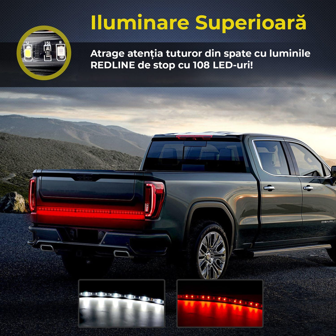 Banda de Lumini LED pentru Masina, Montaj Exterior, Pentru Hayon, cu 5 Moduri de Functionare Sincronizate cu Comenzile Masinii, Rezistent la Apa IP67, 264 LED-uri in Doua Randuri, Potrivit la Orice Conditii de Mediu