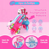 Role copii reglabile, 4 roți luminoase, stabilitate triunghi, model unicorn, mărime XS, roz