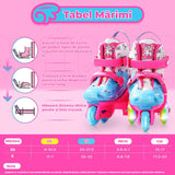 Role copii reglabile, 4 roți luminoase, stabilitate triunghi, model unicorn, mărime S, roz