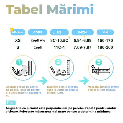 Role copii reglabile, 4 roți luminoase, stabilitate triunghi, model dinozaur, mărime S, albastru