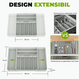 Organizator tacâmuri și ustensile, sertar extensibil, 33x41 cm, gri