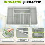 Organizator tacâmuri și ustensile, sertar extensibil, 33x41 cm, gri