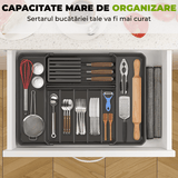 Organizator multifuncțional tacâmuri, sertar extensibil, 33x41 cm, negru