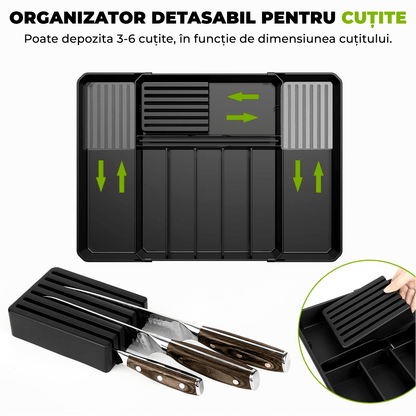 Organizator multifuncțional tacâmuri, sertar extensibil, 33x41 cm, negru