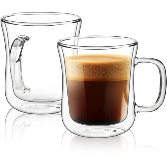Set din 2 Cani cu Perete Dublu Pentru Ceai si Cafea, Termorezistenta, Potrivita Pentru Bauturi Calde sau Reci, Mentine Temperatura o Perioada Lunga, 220 ml, Transparenta