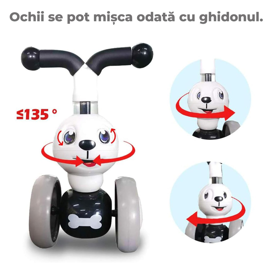 Bicicletă fără pedale pentru copii, 4 roți, design câine, alb, 10-36 luni