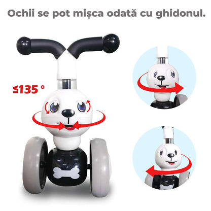 Bicicletă fără pedale pentru copii, 4 roți, design câine, alb, 10-36 luni