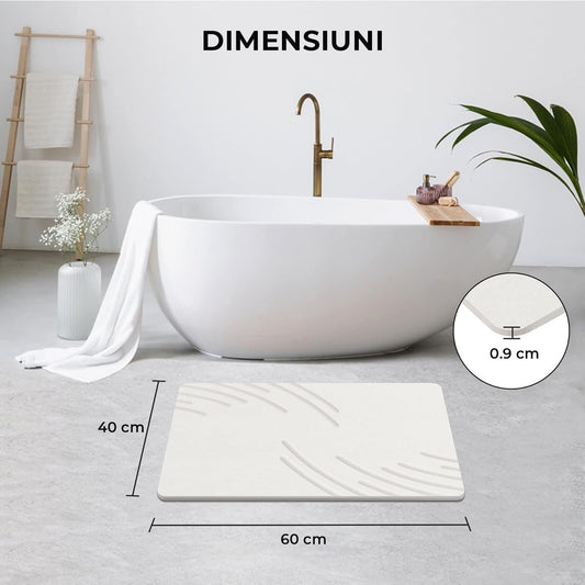 Covor de Baie Universal din Diatomit Modern, Antiderapant, Absorbant Rapid, Elegant si Versatil, Usor de Curatat - 60 x 40 cm, Alb Deschis