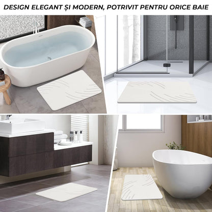 Covor de Baie Universal din Diatomit Modern, Antiderapant, Absorbant Rapid, Elegant si Versatil, Usor de Curatat - 60 x 40 cm, Alb Deschis