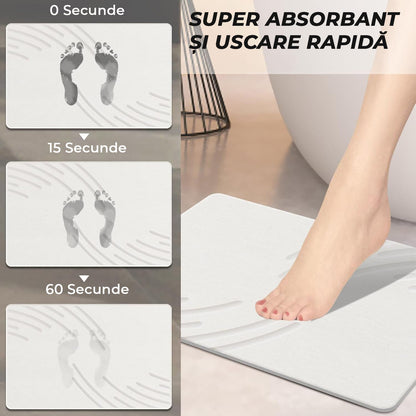 Covor de Baie Universal din Diatomit Modern, Antiderapant, Absorbant Rapid, Elegant si Versatil, Usor de Curatat - 60 x 40 cm, Alb Deschis