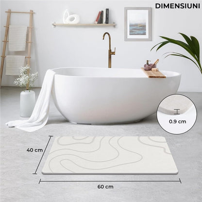 Covor de Baie Universal din Diatomit Modern, Antiderapant, Absorbant Rapid, Elegant si Versatil, Usor de Curatat - 60 x 40 cm, Alb