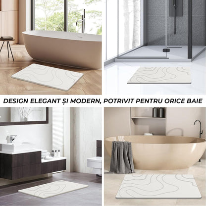 Covor de Baie Universal din Diatomit Modern, Antiderapant, Absorbant Rapid, Elegant si Versatil, Usor de Curatat - 60 x 40 cm, Alb
