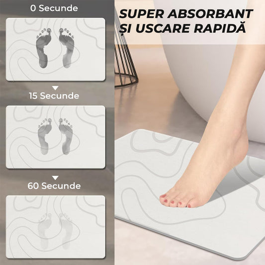 Covor de Baie Universal din Diatomit Modern, Antiderapant, Absorbant Rapid, Elegant si Versatil, Usor de Curatat - 60 x 40 cm, Alb