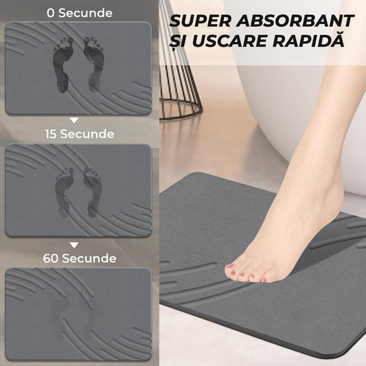 Covor de Baie Universal din Diatomit Modern, Antiderapant, Absorbant Rapid, Elegant si Versatil, Usor de Curatat - 60 x 40 cm, Gri Deschis