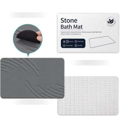 Covor de Baie Universal din Diatomit Modern, Antiderapant, Absorbant Rapid, Elegant si Versatil, Usor de Curatat - 60 x 40 cm, Gri Deschis