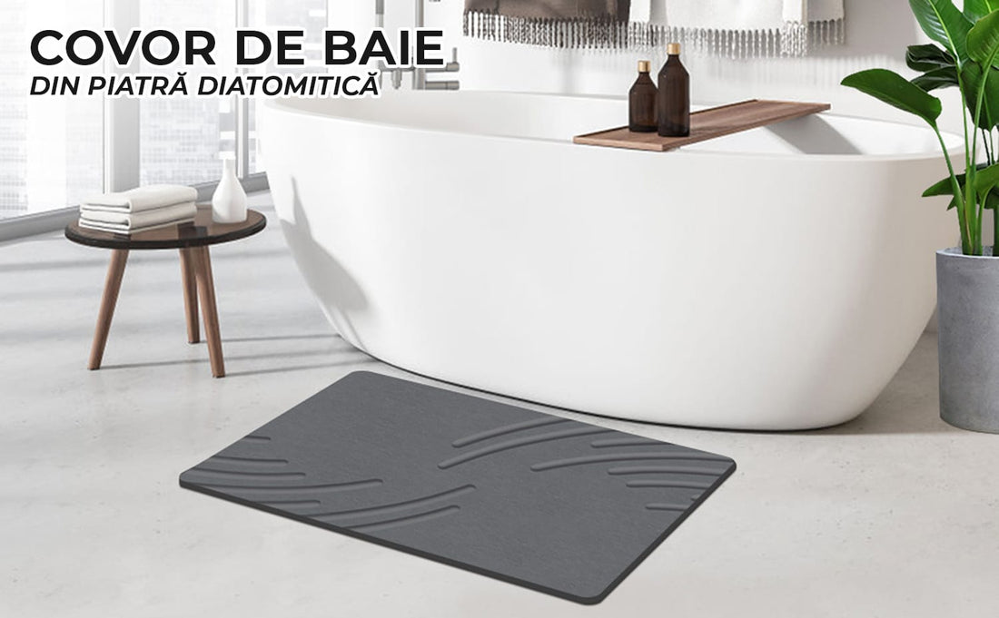 Covor de Baie Universal din Diatomit Modern, Antiderapant, Absorbant Rapid, Elegant si Versatil, Usor de Curatat - 60 x 40 cm, Gri Deschis