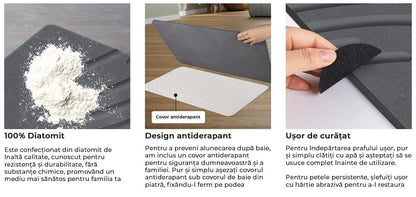 Covor de Baie Universal din Diatomit Modern, Antiderapant, Absorbant Rapid, Elegant si Versatil, Usor de Curatat - 60 x 40 cm, Gri Deschis