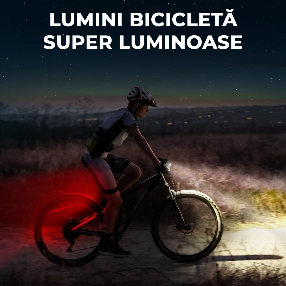 Set lumini bicicletă față/spate, 2000 lumeni, 5 moduri, USB-C, 10000 mAh, OLED, negru