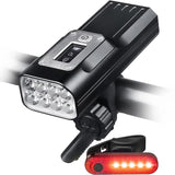Set lumini bicicletă față/spate, 2000 lumeni, 5 moduri, USB-C, 10000 mAh, OLED, negru