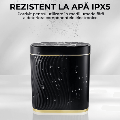 Coș de gunoi inteligent 8L, senzor infraroșu, capac automat, IPX5, negru/auriu