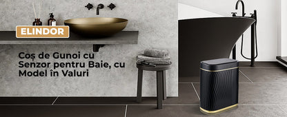 Coș de gunoi inteligent 8L, senzor infraroșu, capac automat, IPX5, negru/auriu