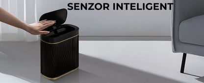Coș de gunoi inteligent 8L, senzor infraroșu, capac automat, IPX5, negru/auriu