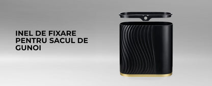 Coș de gunoi inteligent 8L, senzor infraroșu, capac automat, IPX5, negru/auriu