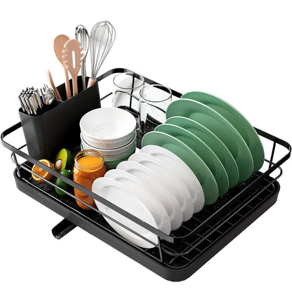 Scurgator Vase cu Suport de Scurgere Automata, Montaj in Chiuveta sau pe Blat, Pentru Farfurii, Tacamuri, Pahare, Cani, Dimensiuni 38x29x12 cm, din Inox 304, Negru