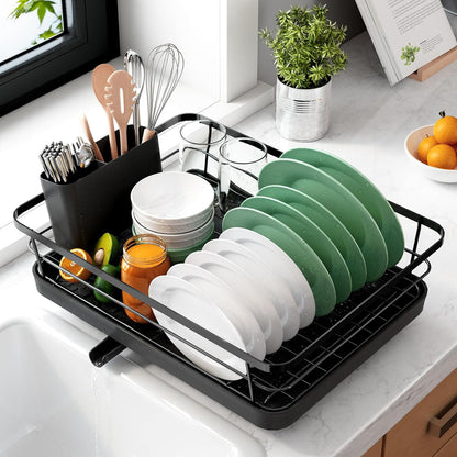 Scurgator Vase cu Suport de Scurgere Automata, Montaj in Chiuveta sau pe Blat, Pentru Farfurii, Tacamuri, Pahare, Cani, Dimensiuni 38x29x12 cm, din Inox 304, Negru