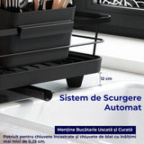 Scurgator Vase cu Suport de Scurgere Automata, Montaj in Chiuveta sau pe Blat, Pentru Farfurii, Tacamuri, Pahare, Cani, Dimensiuni 38x29x12 cm, din Inox 304, Negru