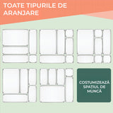 Organizator Sertar, 25 Piese, Set, 4 Marimi Diferite Pentru Depozitare Cosmetice, Bijuterii, Ustensile Bucatarie sau Oficiu, Piese Antialunecare, Diferite Configuratii, Transparent