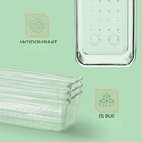 Organizator Sertar, 25 Piese, Set, 4 Marimi Diferite Pentru Depozitare Cosmetice, Bijuterii, Ustensile Bucatarie sau Oficiu, Piese Antialunecare, Diferite Configuratii, Transparent