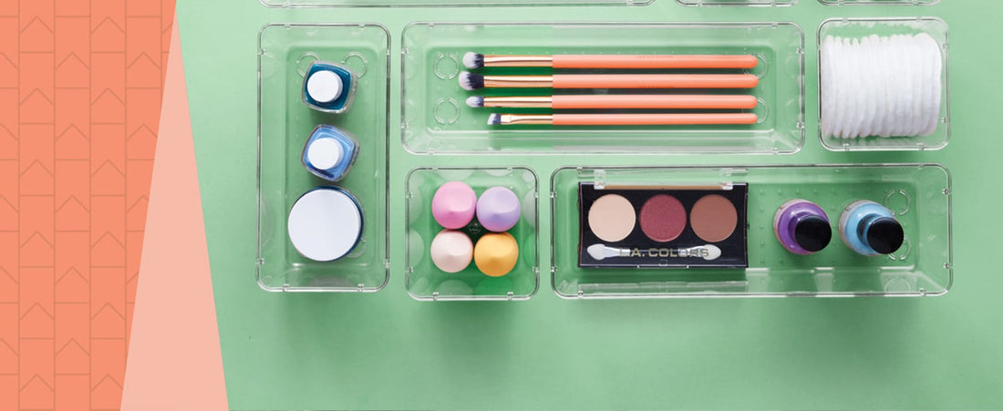 Organizator Sertar, 25 Piese, Set, 4 Marimi Diferite Pentru Depozitare Cosmetice, Bijuterii, Ustensile Bucatarie sau Oficiu, Piese Antialunecare, Diferite Configuratii, Transparent