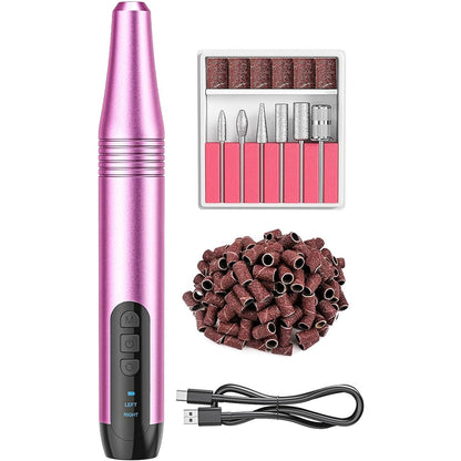 Freza Unghii Profesionala, Pila Electrica Pentru Manichiura-Pedichiura, 15.000 RPM, 6 Capete Pentru Pila, 36 Benzi Abrazive, Viteza si Directie reglabile, Ecran LCD, Design Ergonomic, Mov