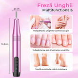 Freza Unghii Profesionala, Pila Electrica Pentru Manichiura-Pedichiura, 15.000 RPM, 6 Capete Pentru Pila, 36 Benzi Abrazive, Viteza si Directie reglabile, Ecran LCD, Design Ergonomic, Mov