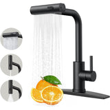 Baterie de Bucatarie Premium cu Dus Extractibil si 3 in 1 Moduri de Functionare, Pentru Chiuveta, 360 Grade, din Otel Inoxidabil Fara Plumb, Montare Rapida, Negru