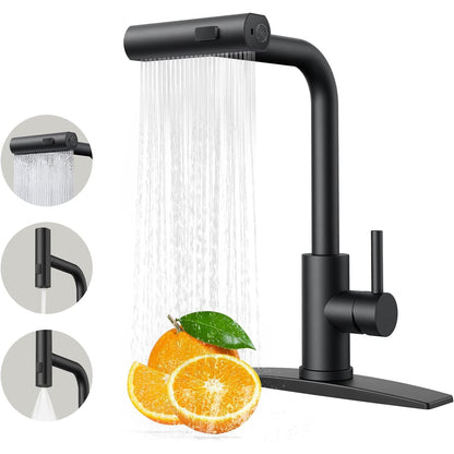 Baterie de Bucatarie Premium cu Dus Extractibil si 3 in 1 Moduri de Functionare, Pentru Chiuveta, 360 Grade, din Otel Inoxidabil Fara Plumb, Montare Rapida, Negru